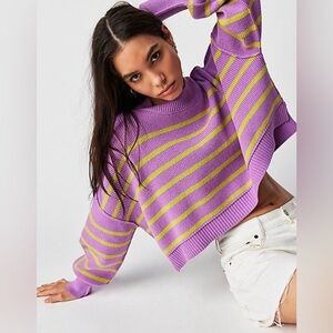 NWT Free People Easy Street Stripe Crop Pullover Iris Orchid Sz S